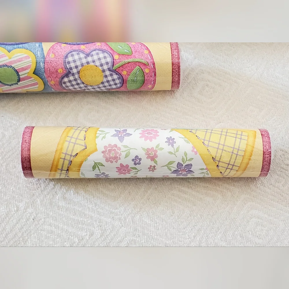 Waverly Kids Cheerful Flower Patch Yellow/Pink/Purple Gingham Valences+Wallpaper